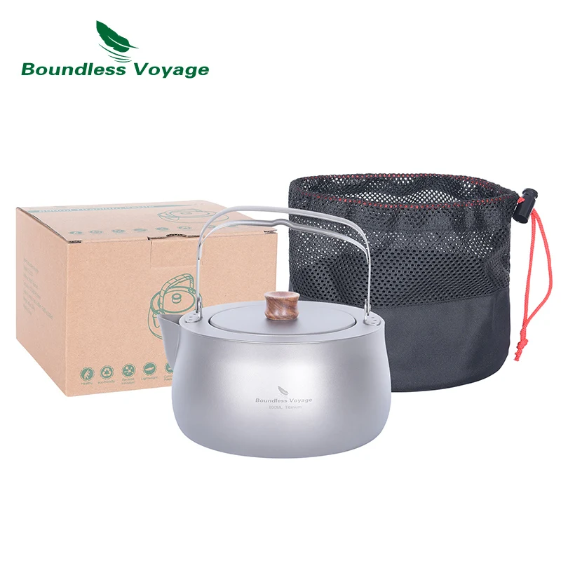Boundless Voyage 800ml Titanium Kettle With Filter Outdoor Camping Round Teapot Coffee Jug Kitchen Water Tea Pot for Loose Tea