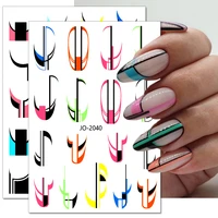 rainbow french tips nail stickers colorful wave nail decals irregular slider geometric stripes lines slider diy art decoration