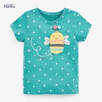 little maven children 2021 summer baby girl tee tops kids2 7 years clothes polka dot insect applique brand cotton t shirt 51856