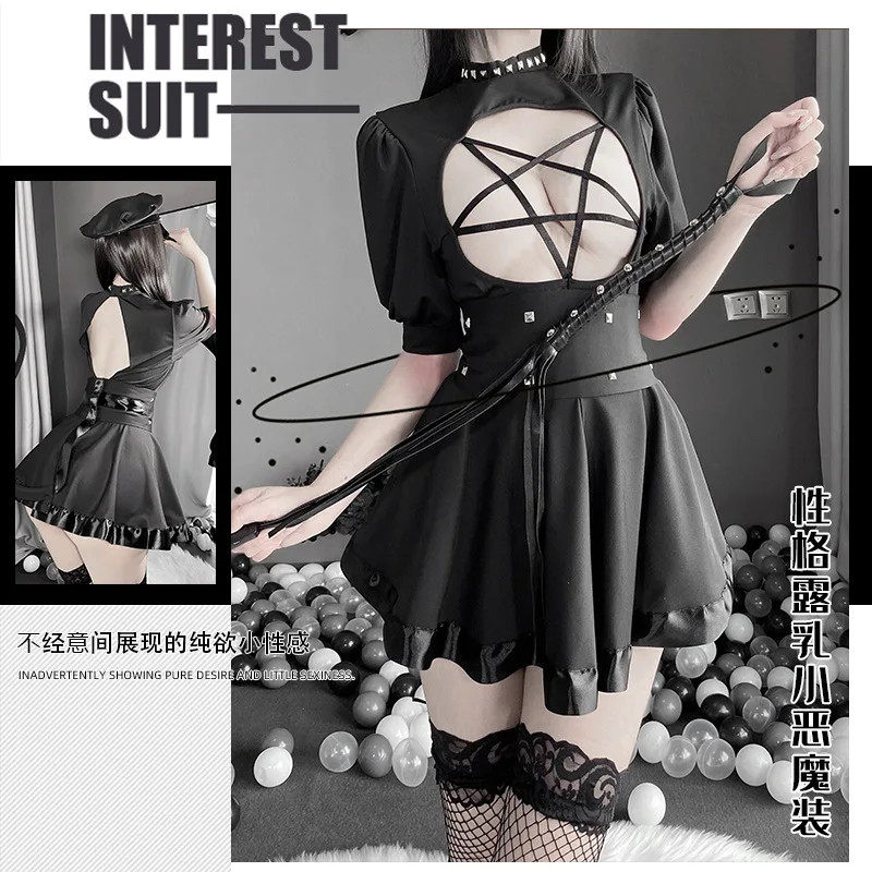 

Naughty Cosplay Costumes Star Devil Open Bra Role Playing Dress Goth Party Dress Sexy Gothic Style Dresses Hollow Out Pentagram