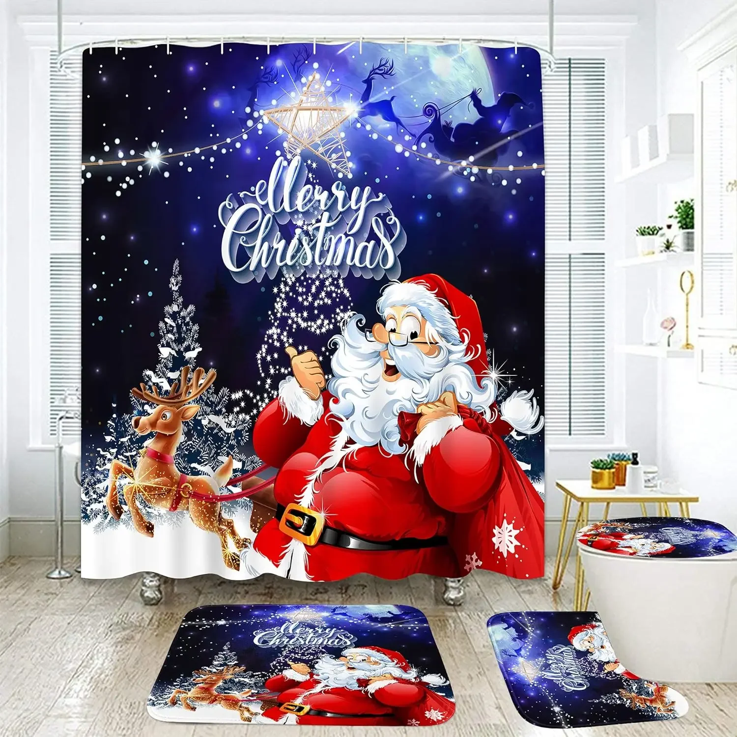 Набор рождественских занавесок для душа мультяшный забавный тематический