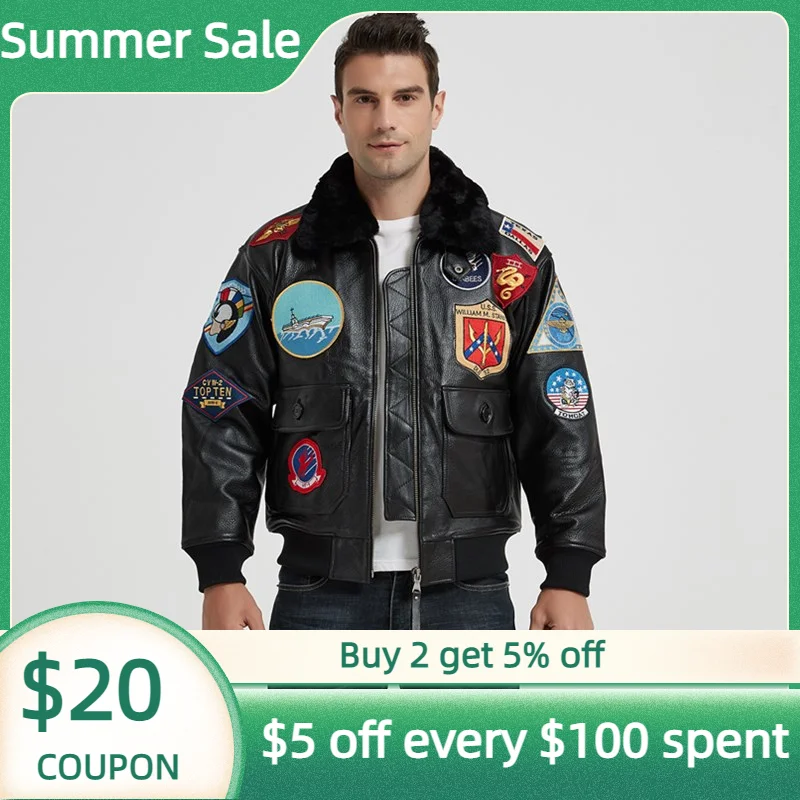 

2022 Черная куртка в стиле милитари, кожаная мужская куртка из натуральной толстой воловьей кожи, зимнее теплое пальто TOM CRUISE Aviation