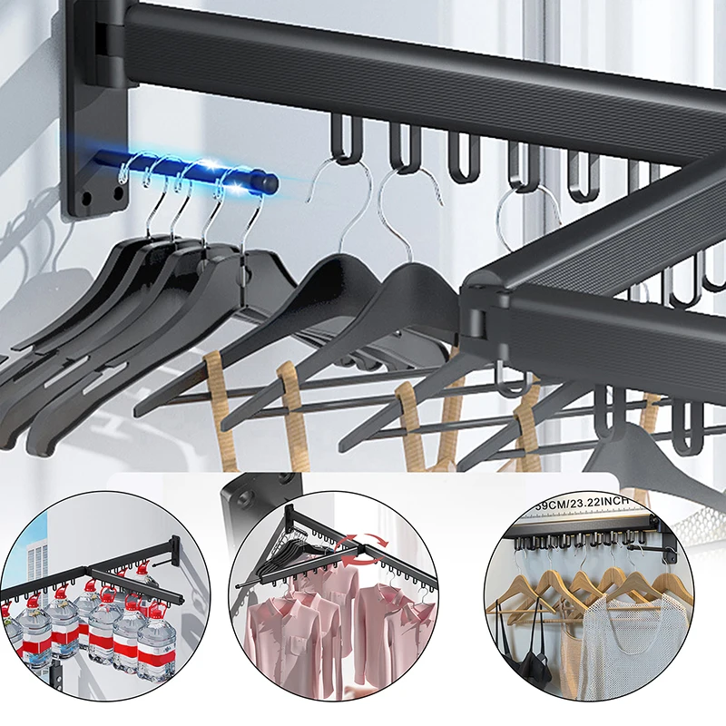 Rack Hanger Wall Mount Black Silver Folding Clothes Aluminum Alloy Clothes Rack For Indoor Outdoor Storage