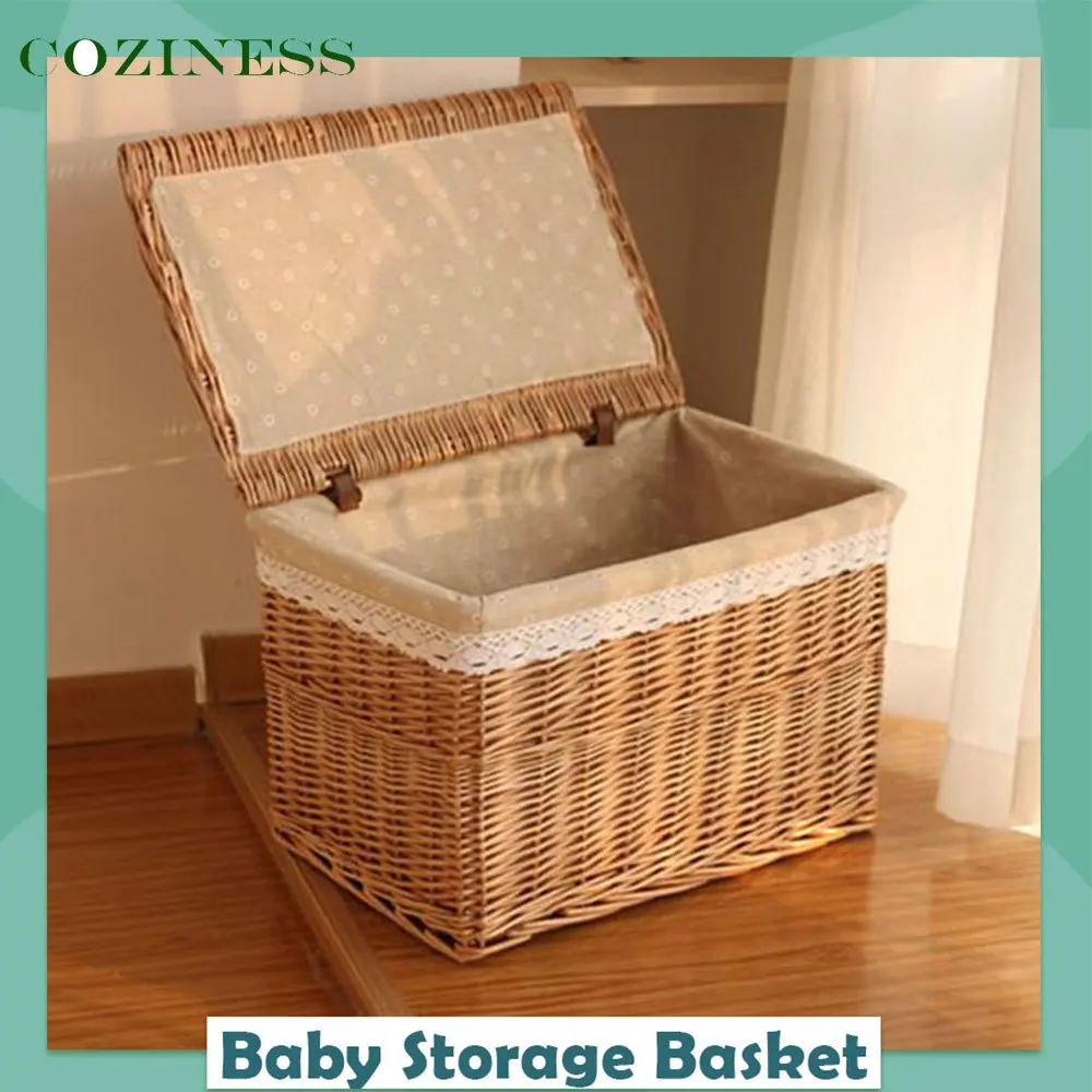 Handmade Woven Home Basket For Mummy And Baby Clothing Diaper Storage Box Wood Color Finishing Children Supplies Box Household