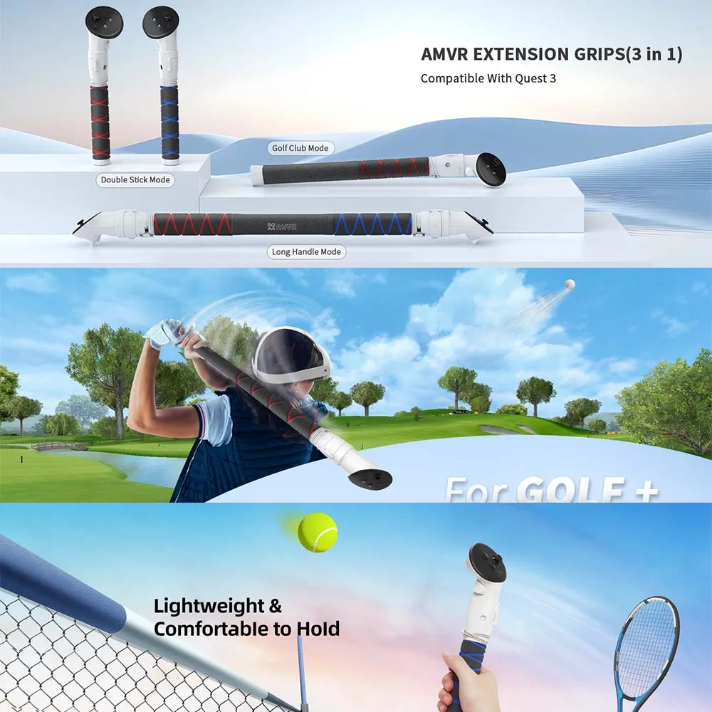 Фото Удлиненные ручки AMVR 3-в-1 для Quest 3 3S, ручка контроллера для Beat Saber Gorilla Tag Golf, сверхъестественное VR, игровая часть №2