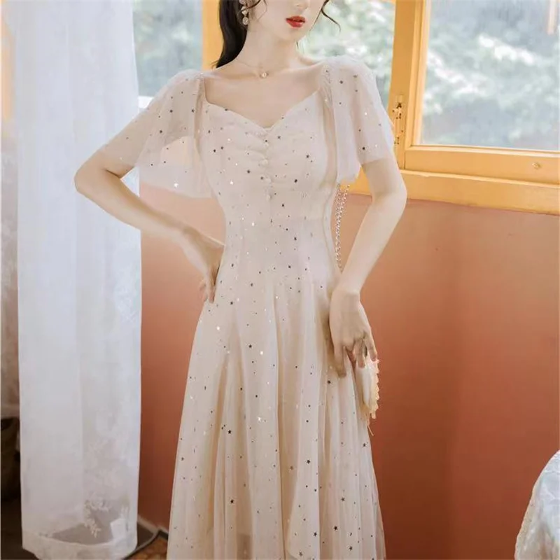 

Apricot Gauze Long Skirt Prom Dresses 2023 Women Party Night Long Vestidos Gala Lace Evening Gown A-Line Robe De Soiree