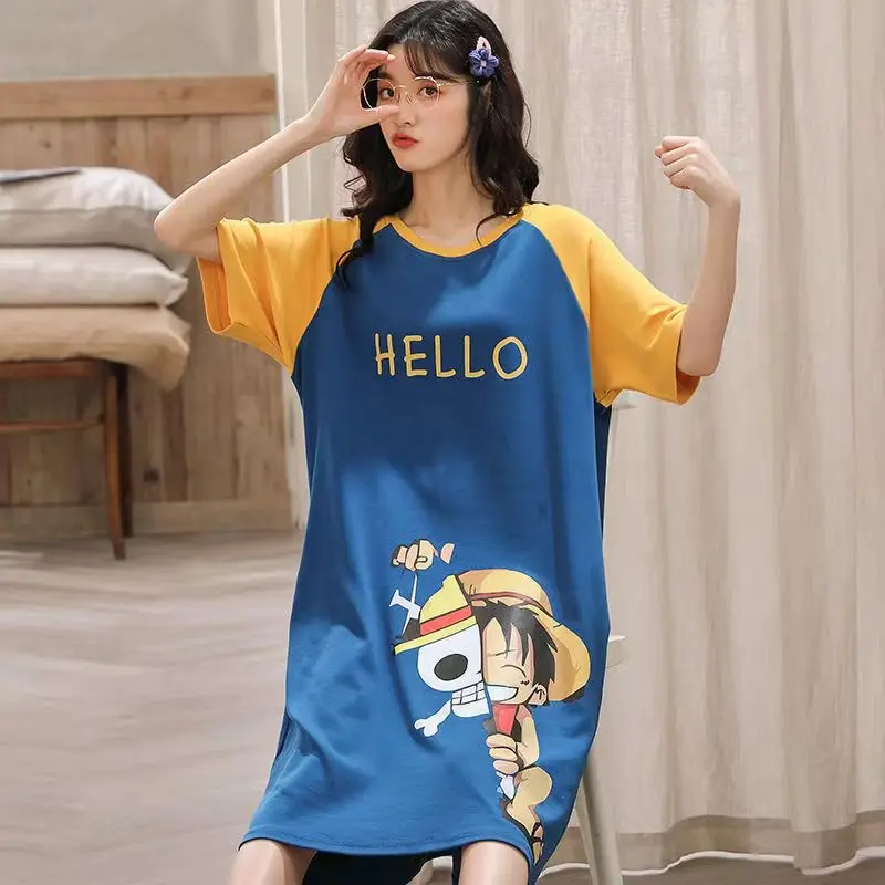 Women Summer Night Dress Japan Anime Nightgowns Couple Family Matching Pajamas for Men O Neck Home Clothing Party Cozy 3XL