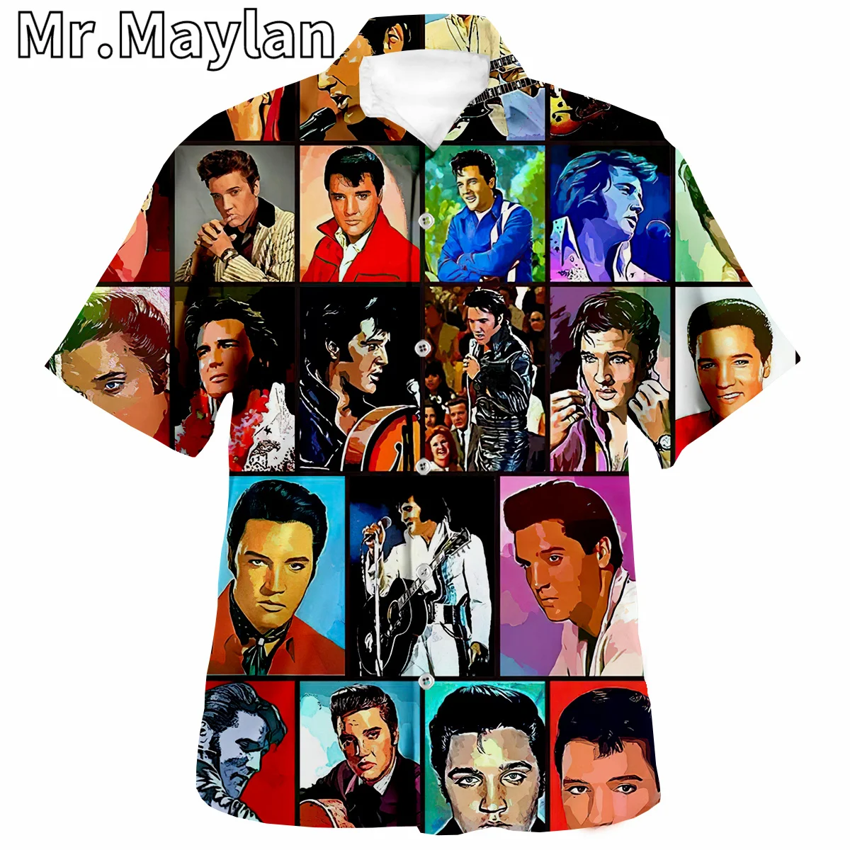

Мужская летняя рубашка с коротким рукавом The King Elvis Presley, Гавайская футболка 3D, большие размеры 5XL