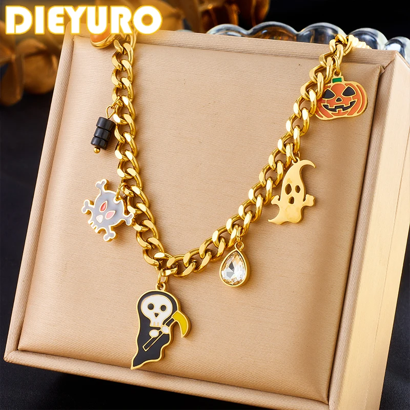 DIEYURO 316L из нержавеющей стали милое забавное женское ожерелье на Хэллоуин модное