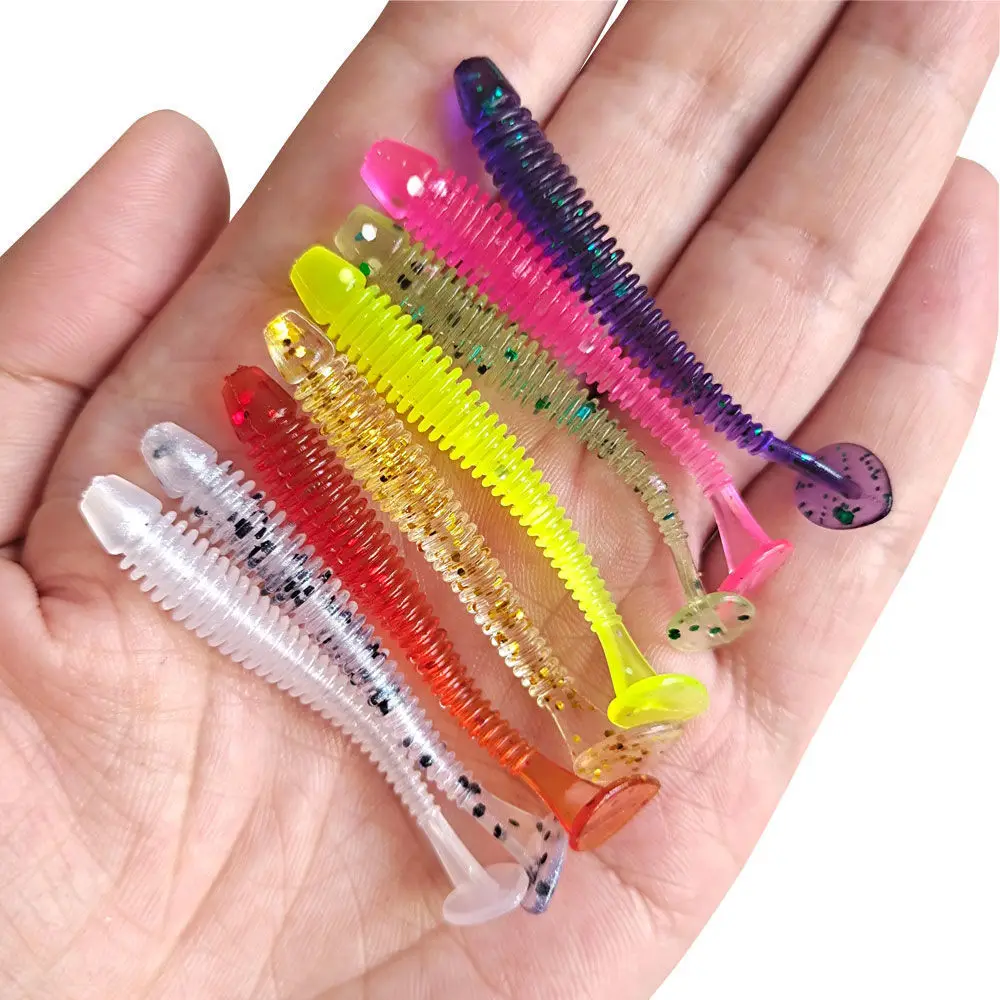 

5/10pcs Fishing Worm Soft Lures Jig Wobblers 5cm 7cm 9cm Easy Shiner For Carp Bass Artificial Double Colors Silicone Swimbait