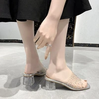 35 45 yards large size womens shoes transparent crystal high heels fashion rhinestone thick heel womens sandals