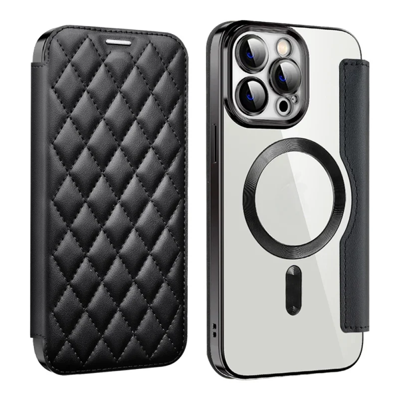 Фото Роскошный стеганый кожаный чехол-кошелек для iPhone 16 15 14 13 12 Pro Max Magsafe, магнитный откидной чехол, противоударный прозрачный чехол №3
