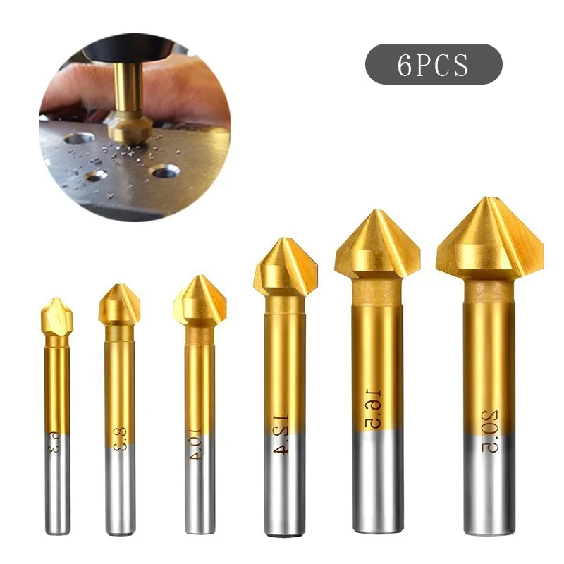 3 Flute Countersink Drill Bit 90 Degree Chamfering Tools Chamfer Cutter 6.3-20.5mm Chamfering Cutter Wood Metal Hole Drilling