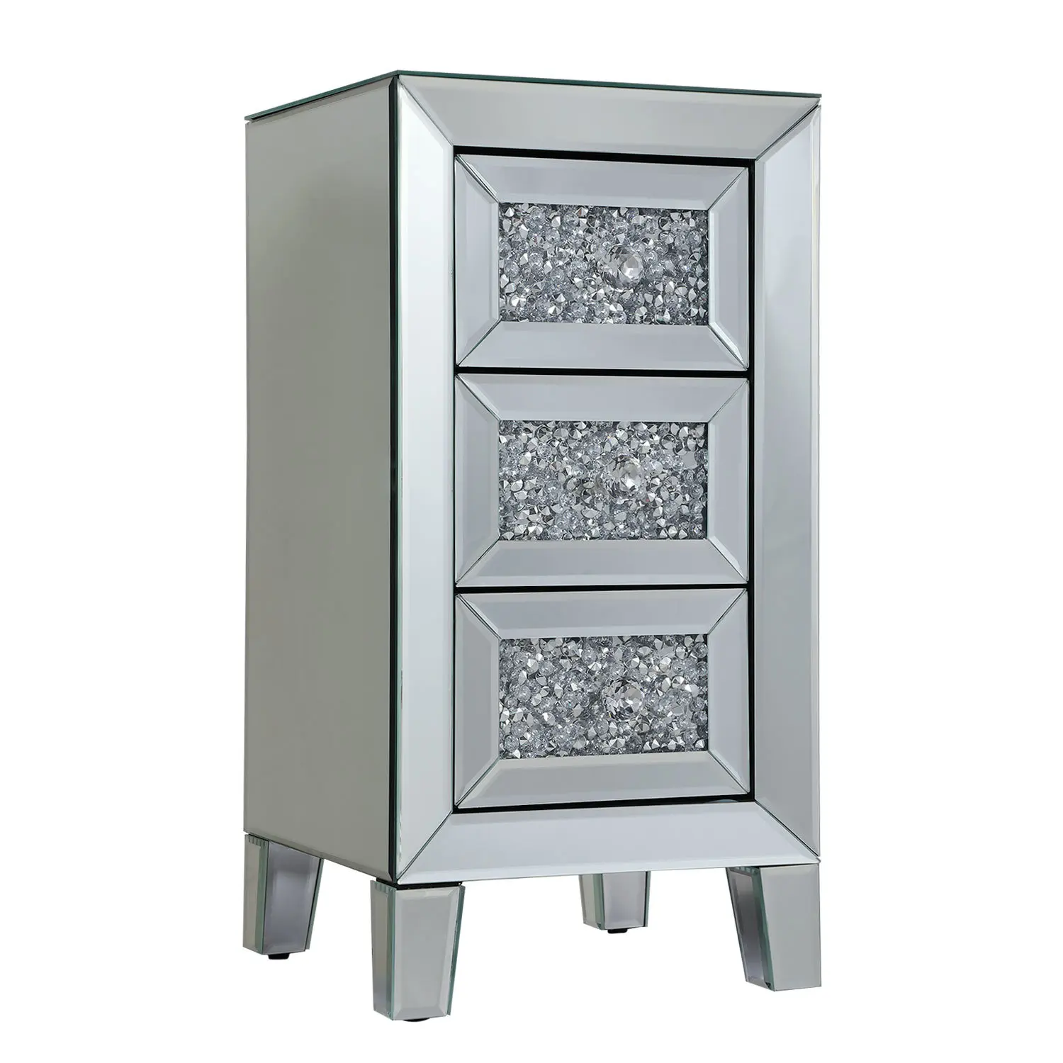 

3-Drawer Mirror Nightstand Bedside Cabinet Acrylic Side End Table 30x30x58CM[US-Stock]