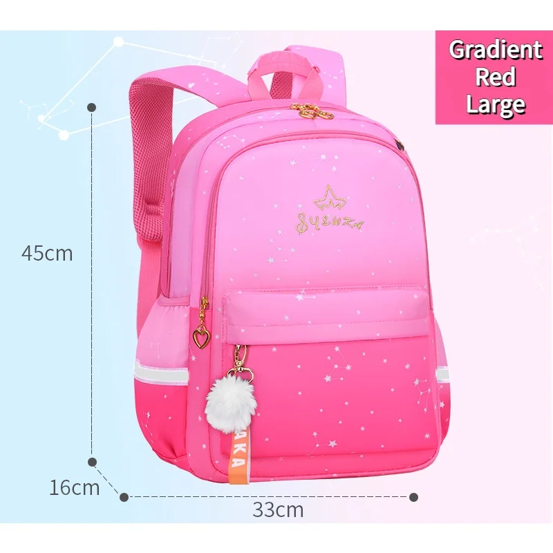 Gradient Primary Girl Princess Cute Sweet Backpacks New Children Grade 1-6 Students Large Capacity School Tutorial Bags Fashion
