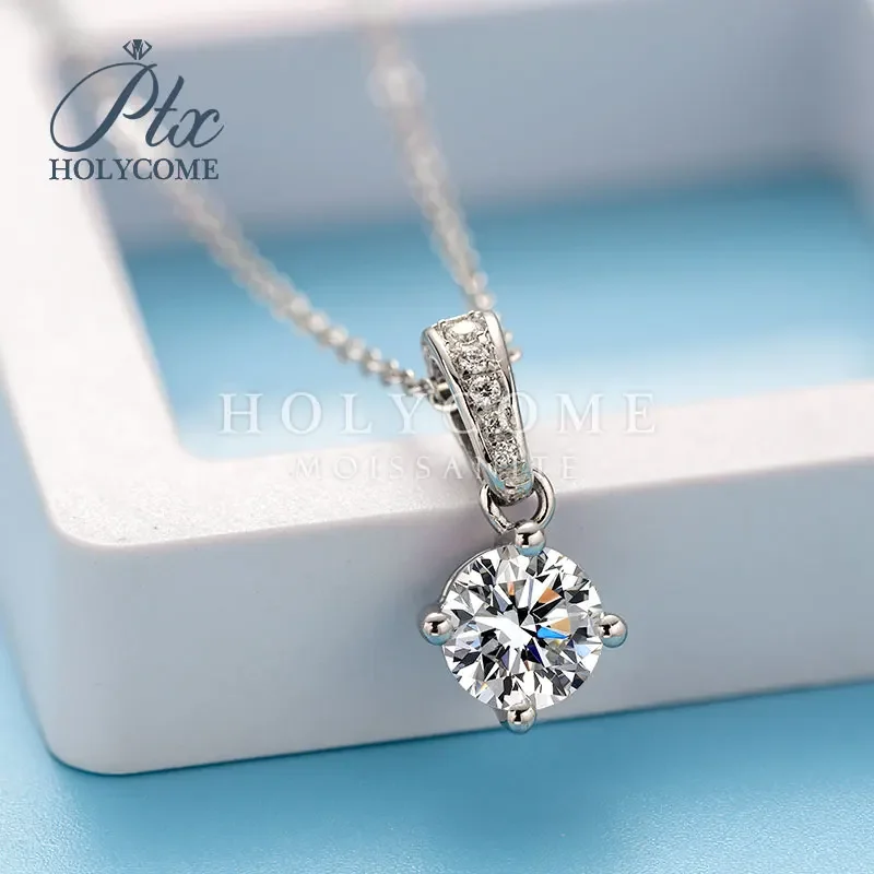 Ожерелье из стерлингового серебра 925 пробы круглой огранки с муассанитом и