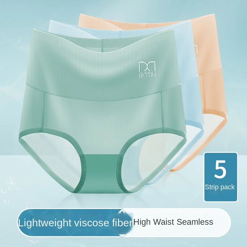 

Traceless High Waist Panties Ladies Ice Silk Graphene Antibacterial Pure Cotton Abdominal Lifting Hip Breathable Large Briefs
