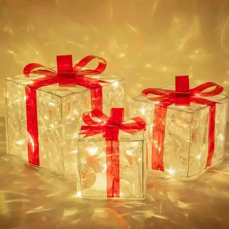 

Рождественское светящееся украшение, Подарочная коробка, украшение с бантом, Рождественская осветительная коробка, наружное освещение, Ро...