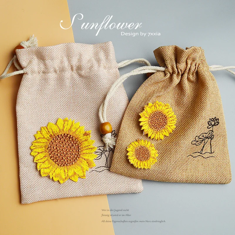 

Iron On Patches for DIY T-shirt Embroidery Sunflower Patch Heat Transfers Clothes Glue Back Stickers Decorative Applique