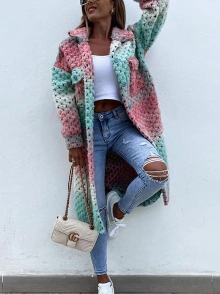 

Women's Coat en Coat Autumn and Winter Loose Lapel Plaid Trench Coat Coat