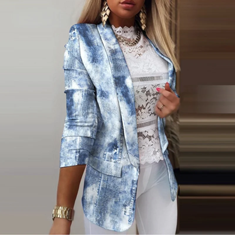 

Traf Blazer Women 2021 Women Colorful Print V Neck Blazers Casual Long Sleeve Tops Female Elegant Office Suit Coats