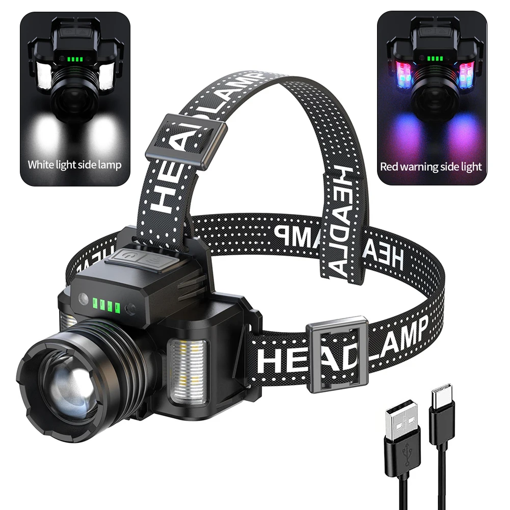 

1000LM Headlamp Sensor Head Torch 3 Lighting Modes USB Rechargeable Waterproof Zoomable Head Flashlight for Outdoor Camping