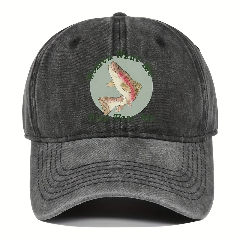 

Women Want Me Fish Fear Me Print Baseball Cap Mens Cap Adult Hat Sun Hat for Men Unisex Four Seasons Casual Denim Cap