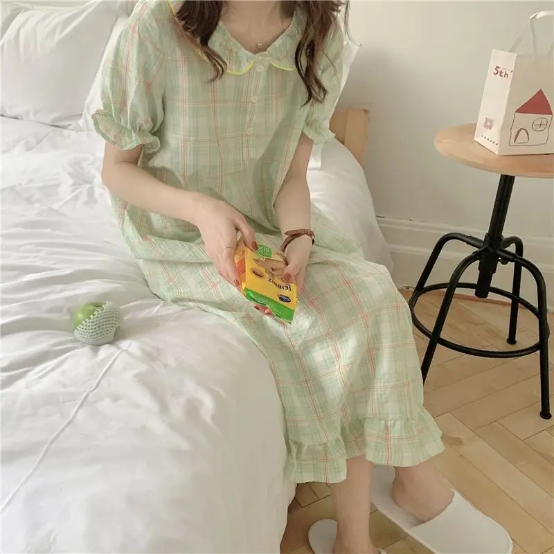 Ночные рубашки женские 3 цвета клетчатая классическая повседневная с оборками