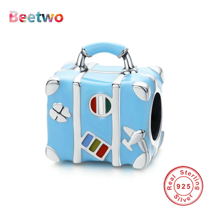

925 Sterling Silver Travel Bag Charm Beads Fit Original Pandora Charms Bracelet Silver 925 Charm Fashion Jewelry Berloque 2022