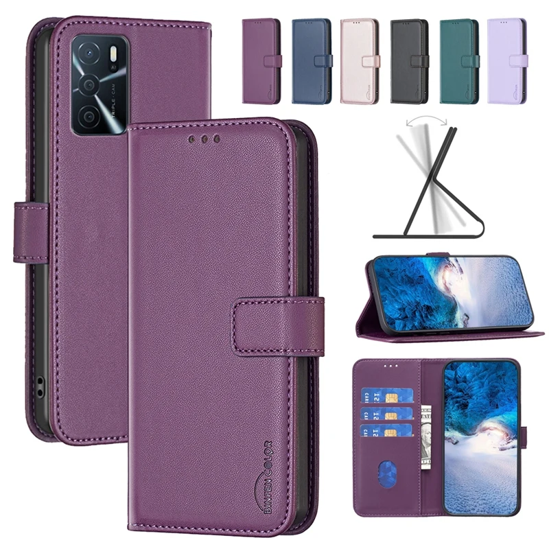 

Solid Color Dual Layer Wallet Case for OPPO A96 A55 A54S A54 A74 A94 A93 A52 A72 A92 PU Leather Stand Holder Flip Cover