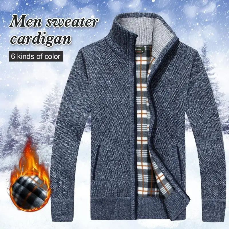 

Men Sweater Cardigan Stand Collar Thicken Warm Casual Slim Knitred Coat Jackets Zipper Mens Clothes 2022 Winter Autumn Fashion