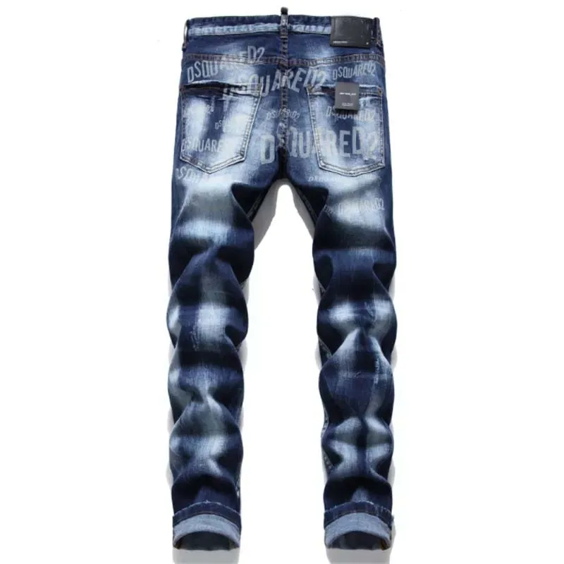 Men's DSQUARED2 Brand Italy Chain Jeans Pants Top Quality Men Slim Jeans Denim Trousers Blue Pencil Pants Jeans For Men 1093