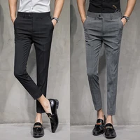2022 korean version of business casual slim mens casual pants solid color joker nine points small leg pants gray black 28 36