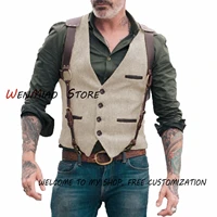 mens suit vest vintage herringbone sleeveless jacket steampunk waistcoat western cowboy wedding vest
