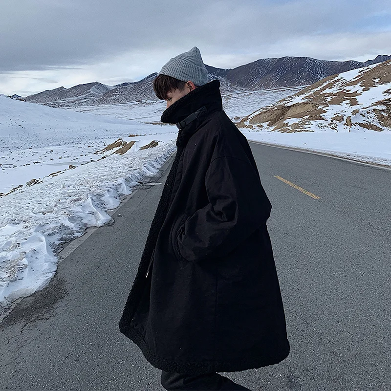 Winter Thicken Long Coat Men Warm Fashion Oversize Lamb Wool Jacket Men Korean Loose Thick Long Jacket Mens Overcoat M-2XL