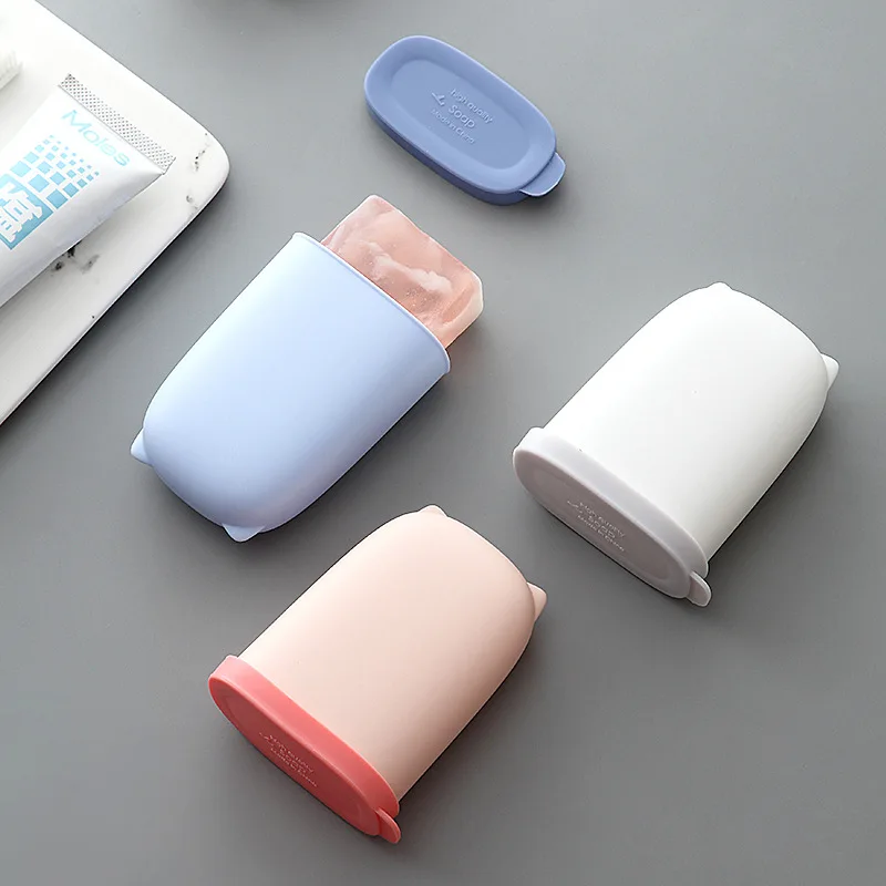 

Travel Portable Silicone Soap Box with Lid Sealed Waterproof Soap Holder Cute Household Toilet Soap Tray Bathroom Accessories