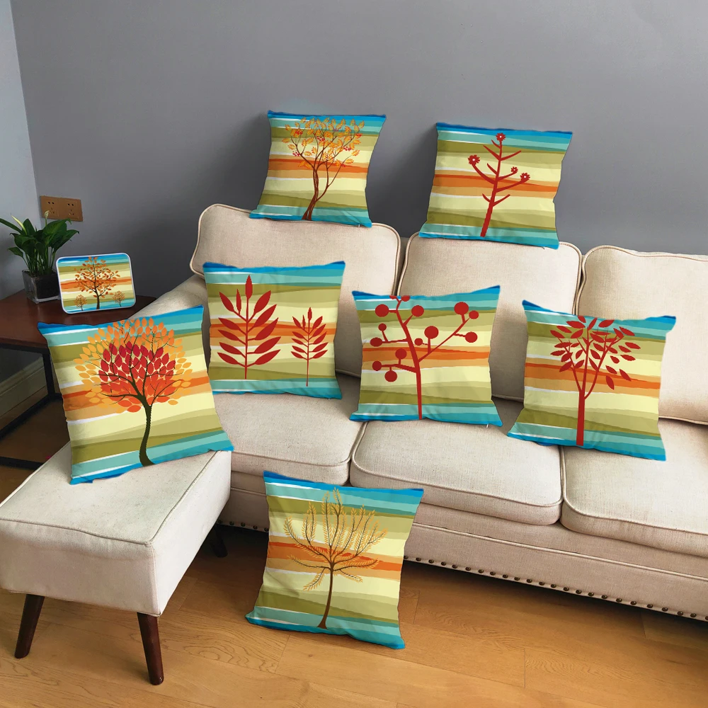 

Cartoon Autumn Tree Print Pillowcase Peach Skin Cushion Cover Pillowcase Sofa Home Decor Pillowcase