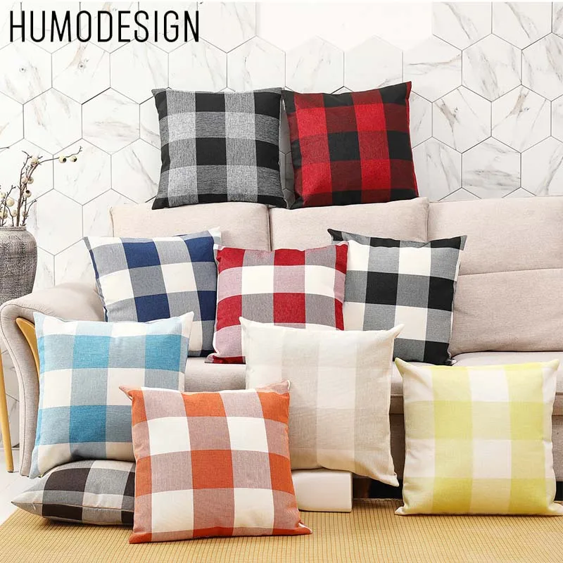 

2Pcs Plaid Geometric Throw Pillow Linen Style Pillowcase Living Room Decorative Cotton Sofa Backrest Cover
