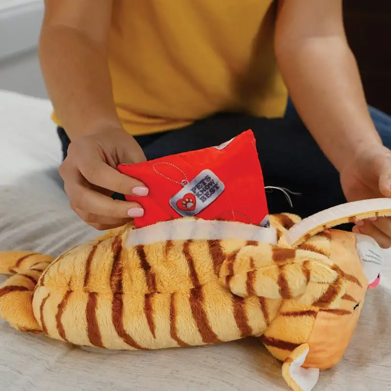 

Cuddly Cat Toy, Soothing Sound & Warmth Help Relax & Comfort Your Pet- Purr & Heartbeat, Heating Pack, Orange