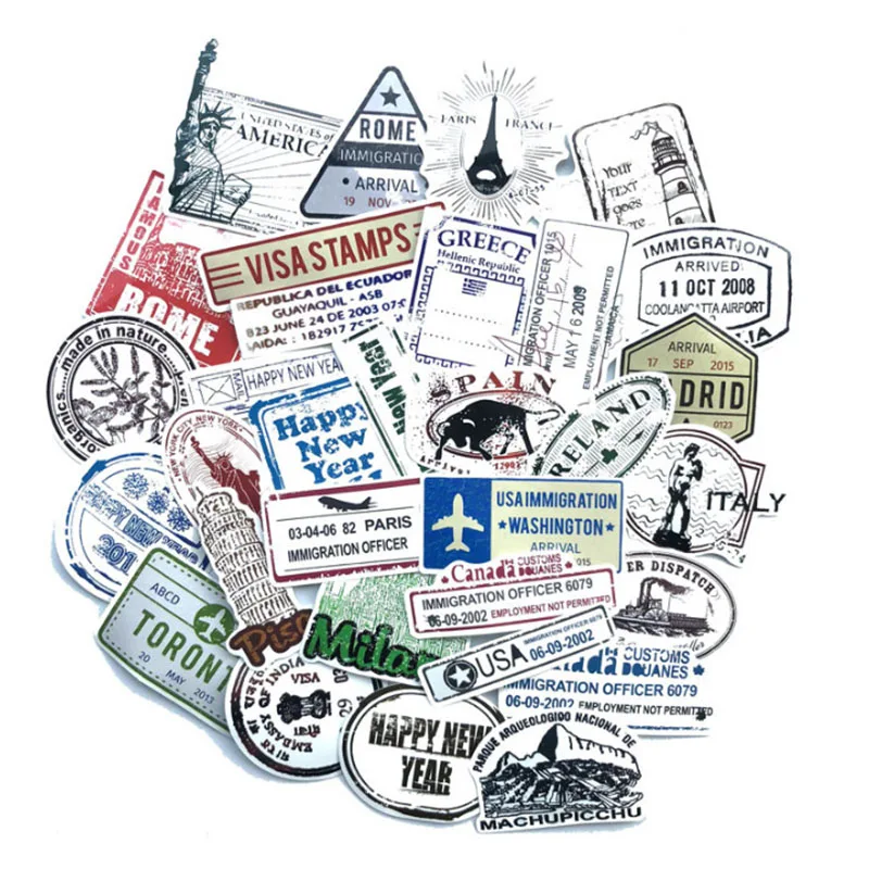 

10/30/60Pcs Mixed Country Postmark Stickers DIY Skateboard Fridge Guitar Motorcycle Luggage PVC Waterproof Cool Stickers