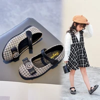 girls solid pu britain style dress shoes for party shows children 2022 new kids fashion spring princess mary janes houndstooth