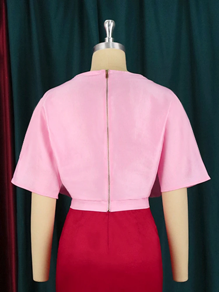 Pink Short Tops Plus Size 4XL O Neck Short Sleeve Pleated Pullover Crop Top Women Shirts Blouse for Ladies Summer Evening Party