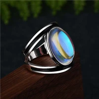 2022 new inlaid colorful moonstone ring european and american exaggerated imitation thai silver retro epoxy ring female