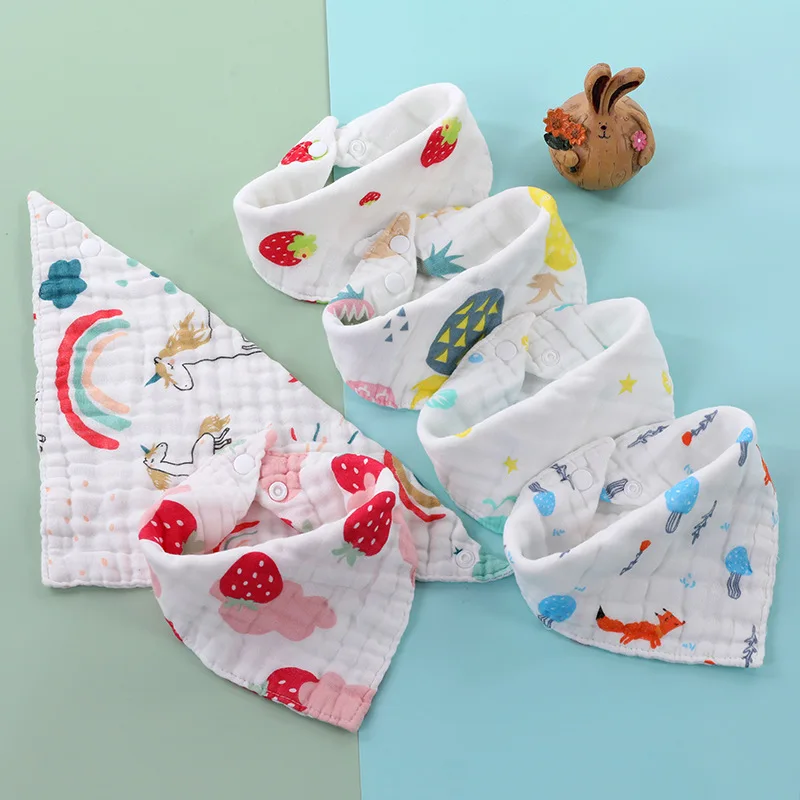 

4 Pcs Baby Bibs Soft Cotton Gauze Drool Bibs Triangle Scarf Comfortable Drooling and Teething Towel Saliva Newborn Burp Cloth