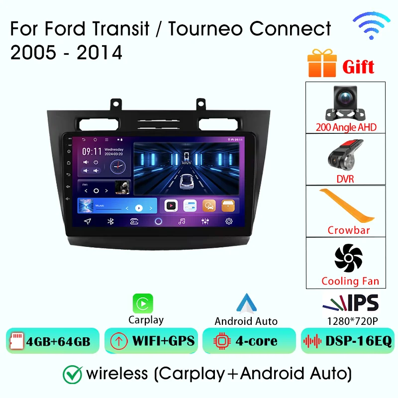 

Радио Bluetooth для Ford Transit Tourneo Connect 2005-2014 Навигация GPS FM Мультимедийный стереоплеер Carplay Android Auto Audio