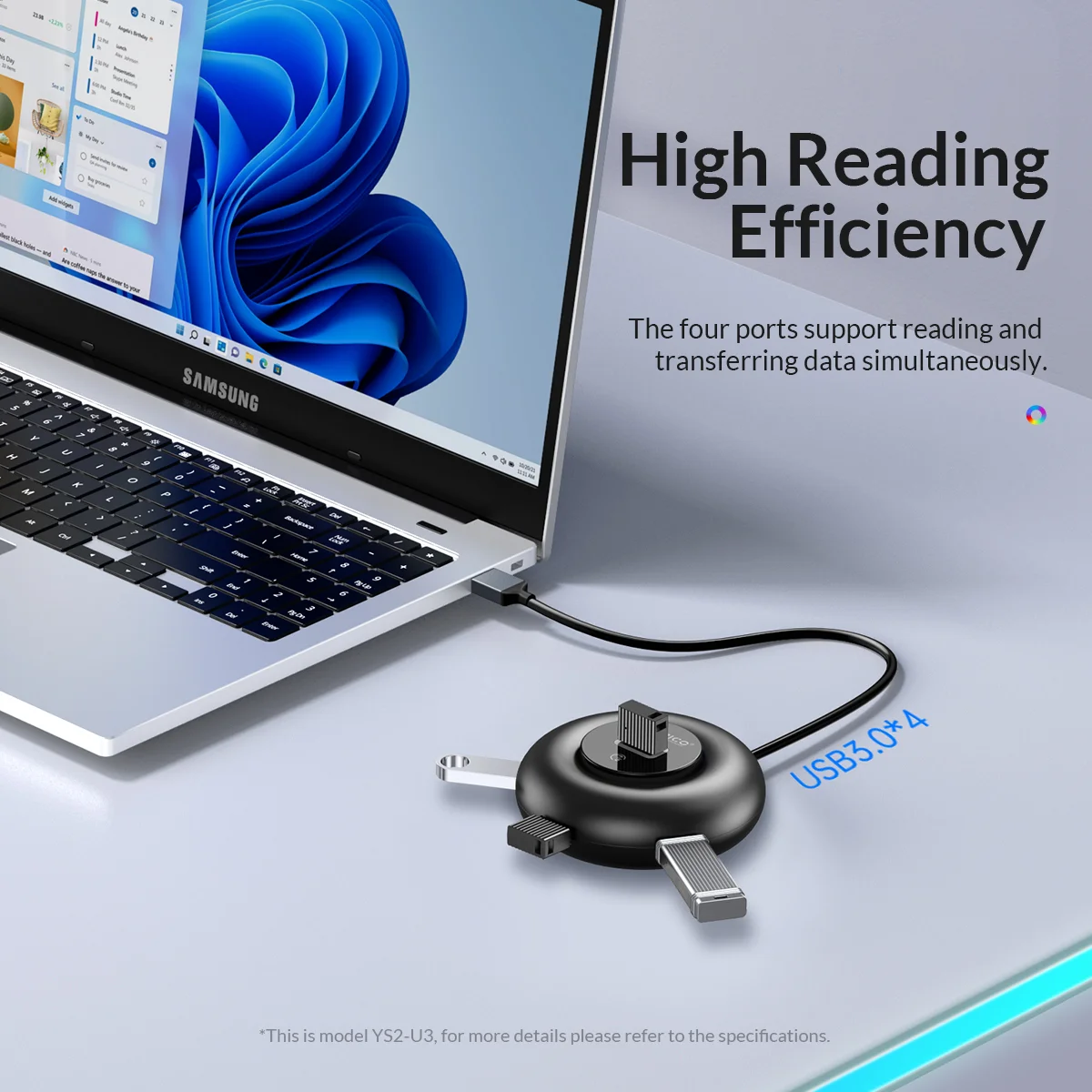 Фото Портативный круглый USB-хаб ORICO с RGB-подсветкой, USB 3.0, 5 Гбит/с, многопортовый адаптер с аудиоразъемом, SD/TF-ридером для ноутбуков №4