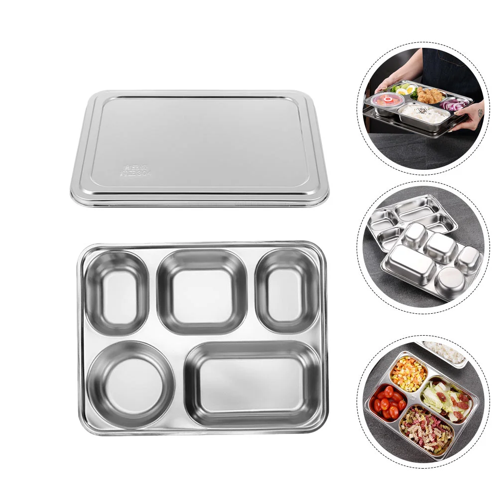 

Divided Plate Plates Traydinner Stainless Steel Compartment Serving Lunch Kids Portion Diet Box Dish Forlid Fruit Platter