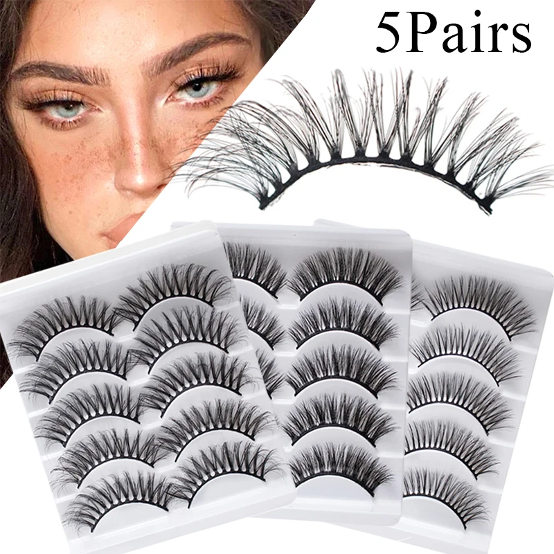 

5 Pairs Cross Fluffy Long Natural Reusable Lash Extension Big Eyes Daily Eye Makeup Beauty Soft And Easy To Wear False Eyelashes