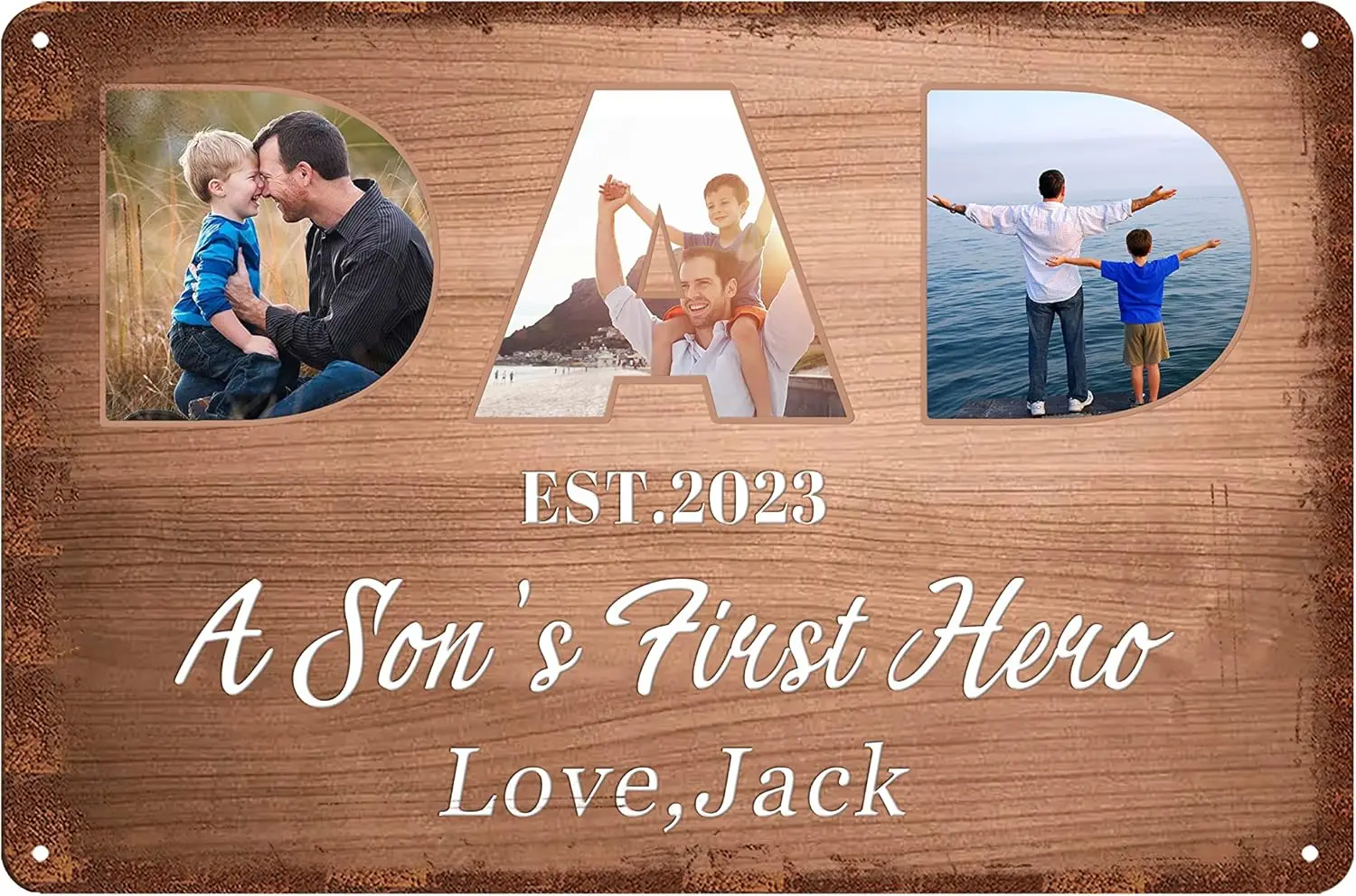 Ctom to Dd Metl Sgn Персонализированное фото Lumnum Wll Декор для Fther's Dy - Grl's Frst Hero
