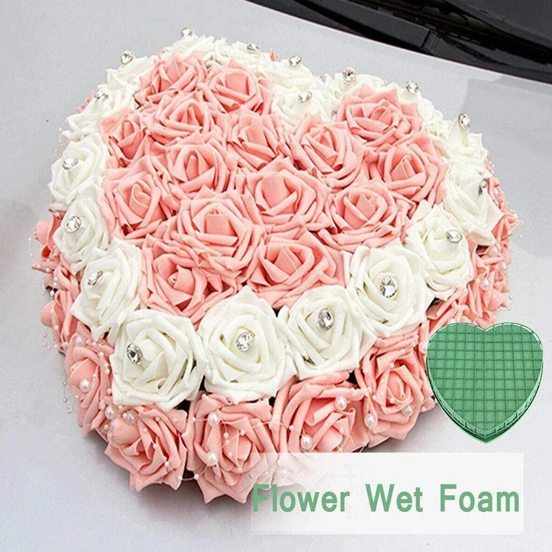2Pcs Floral Foam Heart-Shaped Flower Holder with Floral Foam for Wedding Centerpiece Party Car Table Floral Arrangement images - 6